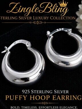 925 Sterling Silver Puffy Round Hoop Earrings Chunky 8g NWOT